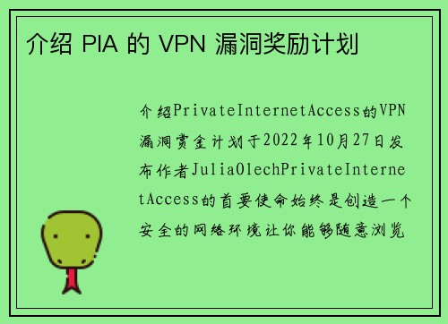 介绍 PIA 的 VPN 漏洞奖励计划 